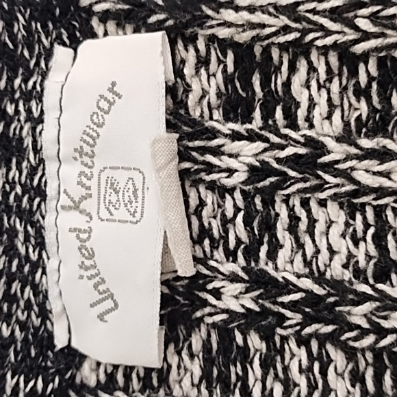 United Knitwear Medium 60% Cotton Black & White/Cream Chunky Belted Cardigan - Picture 4 of 11
